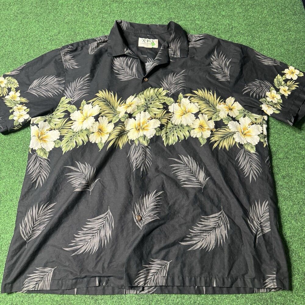 Vintage K’s Hawaiian Shirt Made in Hawaii Black Floral Hibiscus Aloha XL